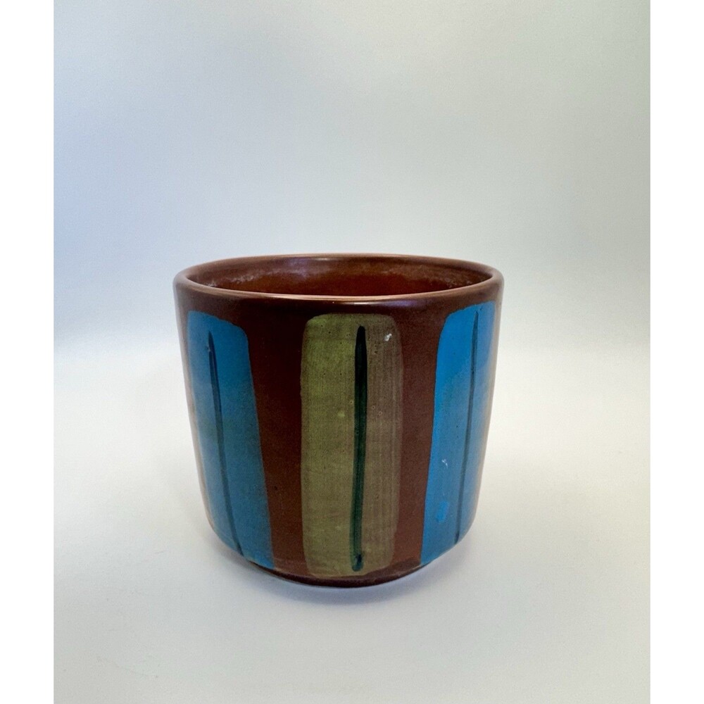 Vintage 1970s Korean Ceramic Plant Pot Hand Made Painted Stamp On Bottom 3.5”